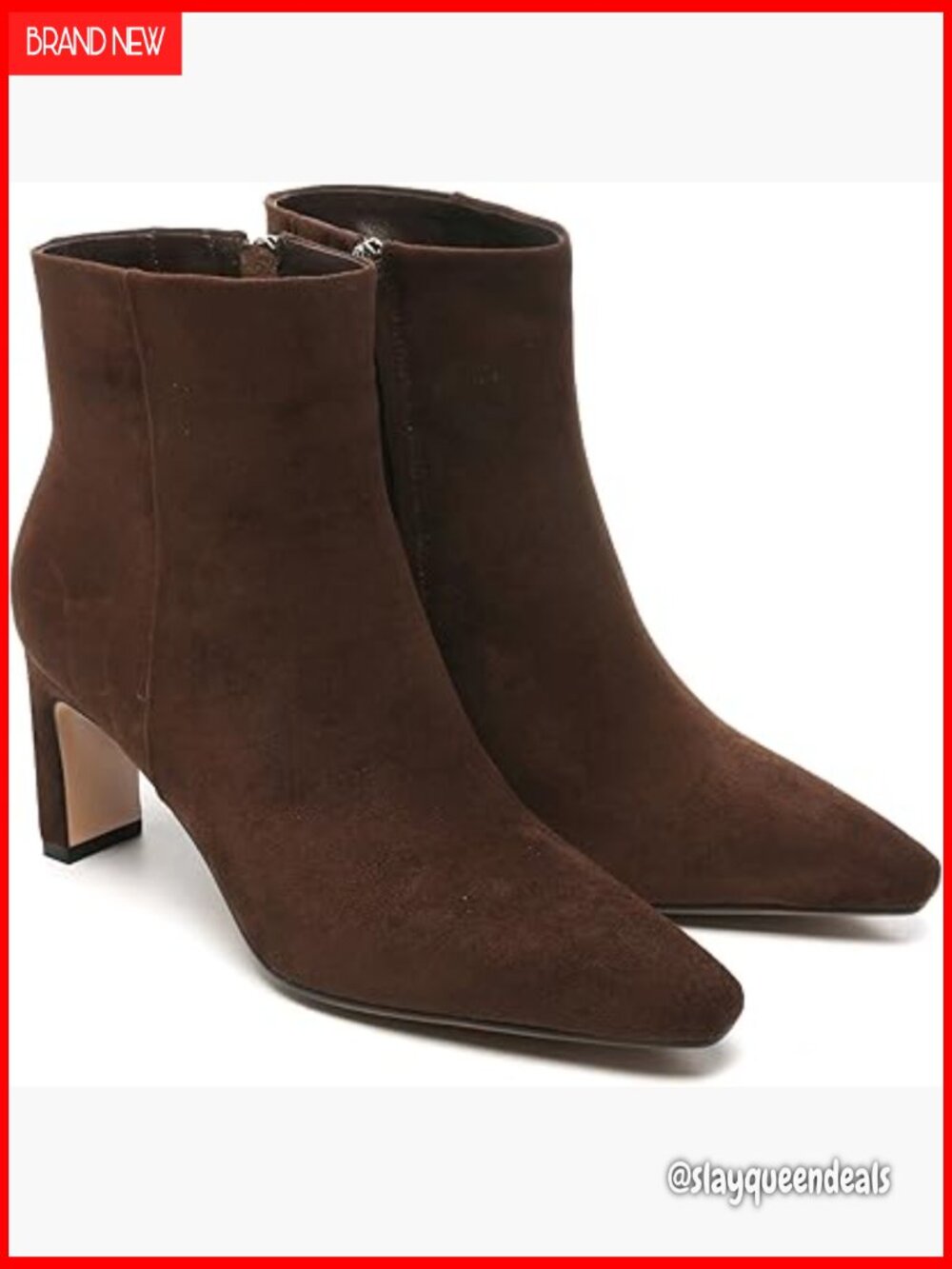 Pointed Toe Suede Ankle Boots Chunky Heel Zipper Dressy Fall Booties